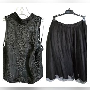Bariano Elegant 2 PC Black Embroidered Sleeveless Top And Skirt Set